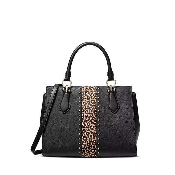 MICHAEL Michael Kors "Marilyn" Medium Satchel in Black Tan Leopard Print - Picture 1 of 10